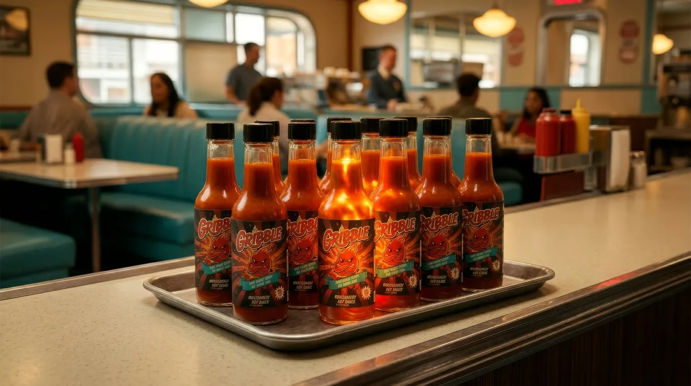 A still from the GRIBBLE hot sauce ad film