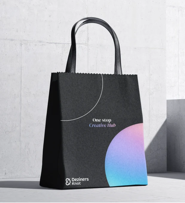 A black Deziner's Knot tote bag