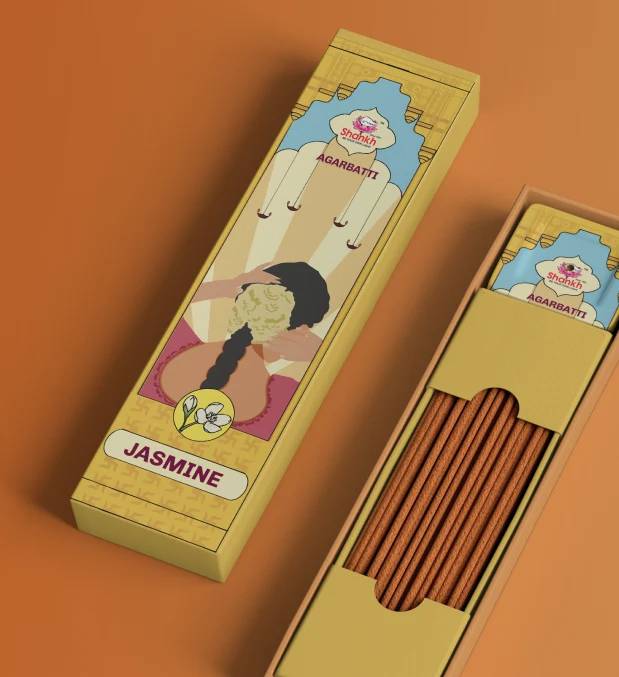 An illustrated jasmine agarbatti box