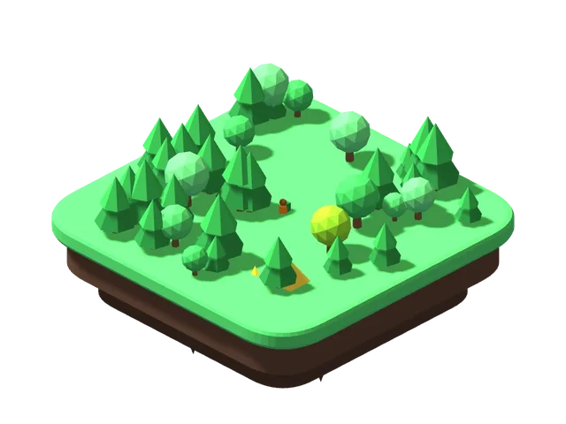 A miniature island illustrating: Trekked alone in a forest